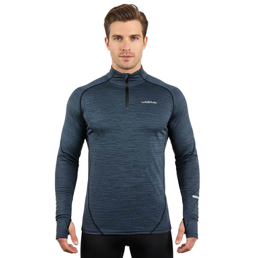 Mens Sports T-Shirt Sportswear Long Sleeve Running Gym Clothing Fitness Compression Shirt Zip Pullover Hiking Rashguard
