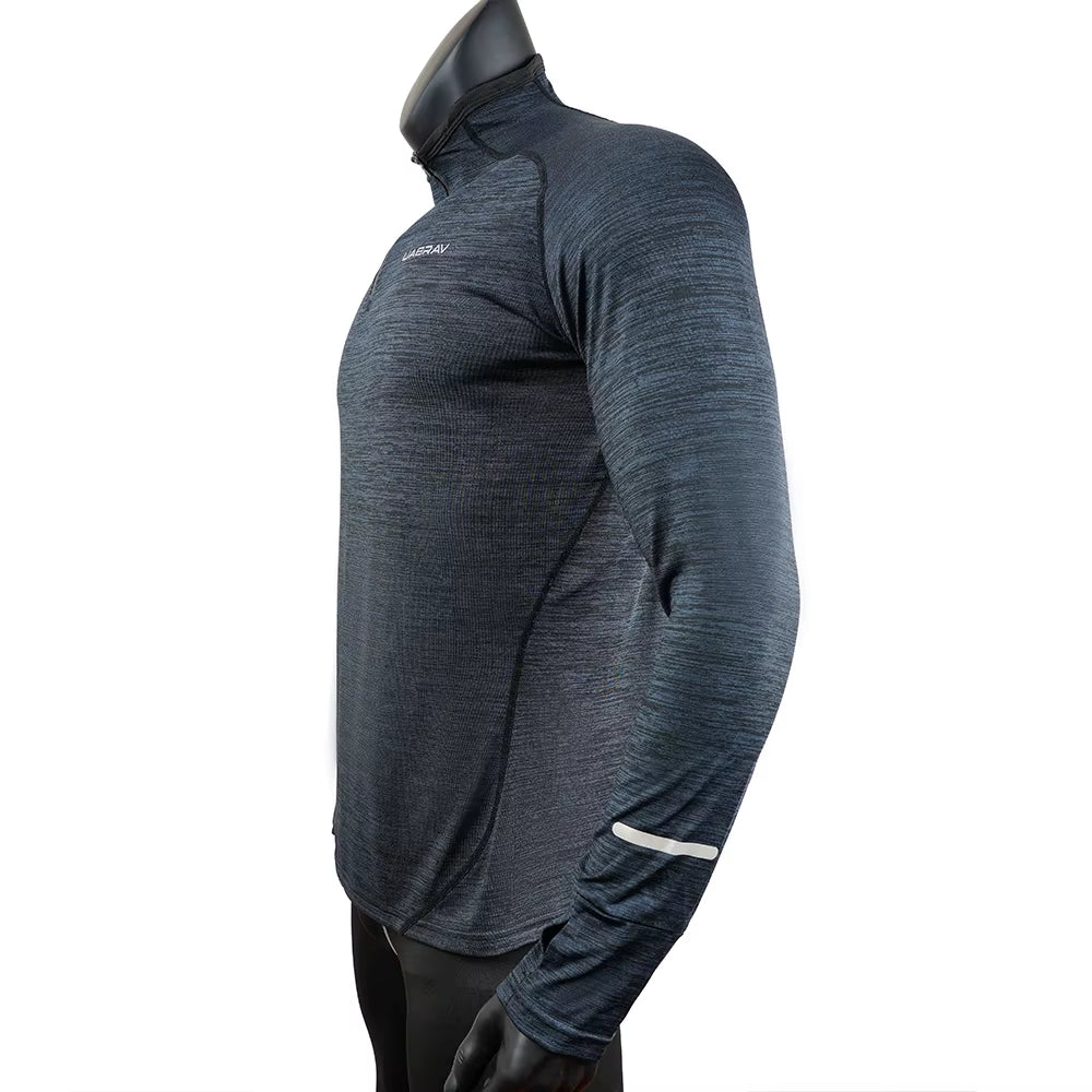 Mens Sports T-Shirt Sportswear Long Sleeve Running Gym Clothing Fitness Compression Shirt Zip Pullover Hiking Rashguard