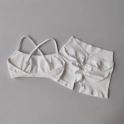 2PCS Women'S High Waist Seamless Yoga Gym Set Sports Bra Top with Scrunch Shorts Fitness Workout Sportswear