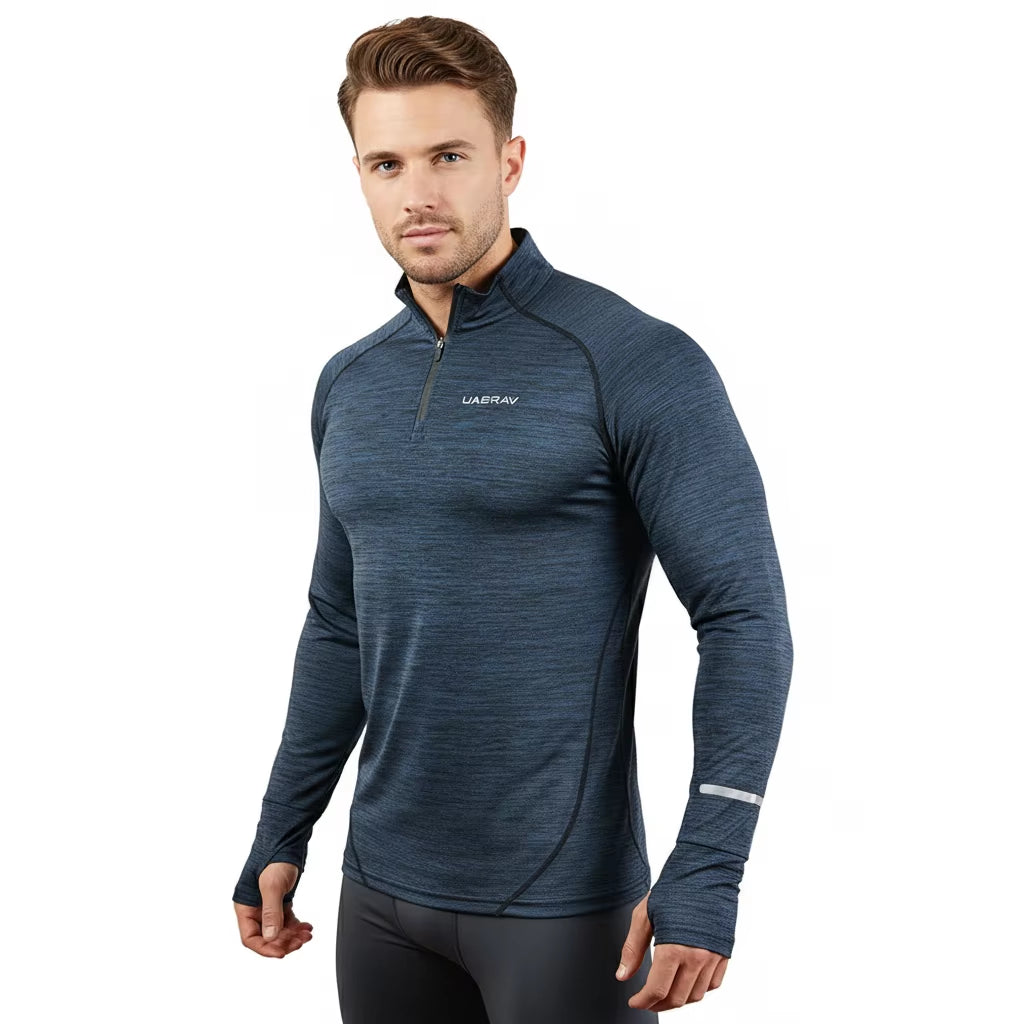 Mens Sports T-Shirt Sportswear Long Sleeve Running Gym Clothing Fitness Compression Shirt Zip Pullover Hiking Rashguard
